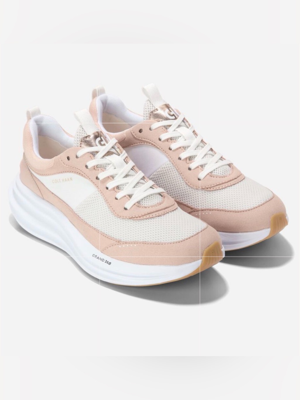 Cole Haan Originalgrand Quadstreak Optic White/Cameo Rose Sneakers Nwot Sz 10
